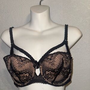 Adore Me kimmy black lace balconette strappy pushup bra Sz 36C Sexy Lingerie